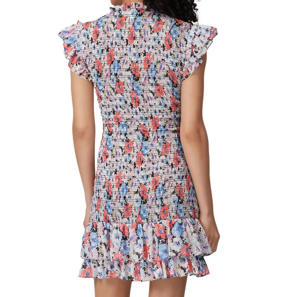 Veronica Beard Cici Floral Printed Smocked Ruffle Flutter Sleeve Mini Dress 6 - Picture 2 of 7